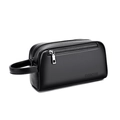 Black pebbled leather clutch bag with code lock and side handle in 45-degree view - Black Without Lock