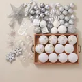 Silver Christmas tree ornament set with star topper, balls and Merry Christmas sign - Silver White Suit Set