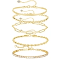 Five-piece gold-plated titanium steel bracelet set with paperclip and tennis chain links - Gold Snake Flat Bead Zirconia 5-Piece Set