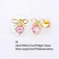 Pink zircon butterfly cartilage stud earring in gold plated 316L stainless steel - B03305h Gold Pink Zircon Bow 5#