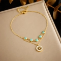 Bracelet de cheville doré double couche avec pierres turquoise et pendentif Arbre de Vie - Style Arbre de Vie et Turquoise (B1288)