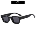 Retro hip-hop square sunglasses with wide temples in glossy black finish C1 style - Bright Black Frame Grey Lens