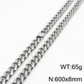 Silver titanium steel Cuban link chain necklace with lobster clasp, 600x8mm size - 8mm x 600mm (KN232789-ZZ)