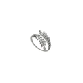 Elegant leaf design ring in polished silver finish with adjustable open band style - Silver (R303131)