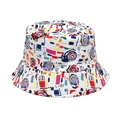 Close-up of colorful abstract geometric patterns on a white cotton bucket hat fabric - M(56-58cm) / White Geometric Abstract Print (1#)