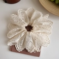 Beige lace embroidery oversized scrunchie for women with vintage floral patterns - Lace Embroidery / Off White