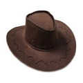 Sombrero de vaquero marrón oscuro de ala ancha con costuras decorativas en cruz - Niños 54CM / Café Oscuro