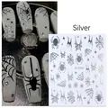 Detailed silver 3D Halloween nail stickers with spider, web, and star patterns - Spider Nail Sticker 2495 Silver