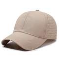 Khaki breathable mesh baseball cap with laser-cut perforations for outdoor sun protection - Adjustable / Khaki