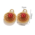 Goldener muschelförmiger Schmuckanhänger mit roter Perle und Maßangaben - Rot