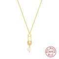 Collana spilla da balia in argento S925 dorato con pendente in perla e zirconi - Stile Perla Graffetta Oro / Oro
