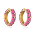 Colorful floral clover hoop earrings in gold with pink and purple enamel petals - Rose Red And Purple Enamel Clover
