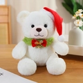 Orsetto di peluche bianco natalizio con cappello rosso e sciarpa verde su tavolo in legno - Bianco