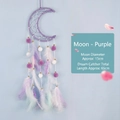 Purple moon dream catcher with white feathers and soft pom poms, length 65cm - Moon - Finished / With LED Lights / Purple