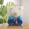 Handmade 25cm rose bear in white and blue flowers with a crown in a clear gift box - Wedding Bear+40CM Box+Light / Sky Blue Gradient