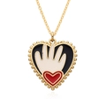 Golden heart pendant necklace with evil eye palm design and red enamel inlay - Hamsa Hand Heart Design (c362)