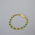 Minimalist gold-plated brass bracelet with green rectangular stones and white zircons - Green