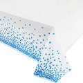 White disposable tablecloth with blue metallic dots and Decostyle logo detail - Blue Dots