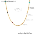 Detailed technical view of stainless steel necklace with zicons and colorful beads - 40+5cm / Gold Multi-color Bead Chain (P1693)