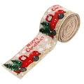 Nastro natalizio in juta con motivi di camion rossi e alberi per decorazioni - 1 Rotolo 5 Metri / Colore Canapa