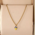 Charming gold mushroom necklace with blue oil-dripping pendant on champagne velvet - Blue Top Yellow Stem White Dot Mushroom Style(KN295267-Z)