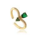 Adjustable gold wave ring with teardrop green stone and white zircon accents - One Size (Adjustable Open) / Teardrop Green Stone Wave Design (JZ353-6)