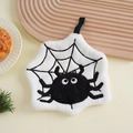 White spider web coral fleece hand towel with black spider design for Halloween - Spider Style