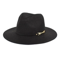 Detail of black straw fedora hat featuring a gold buckle on the decorative band - M(56-58cm) / Black