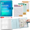 Blue A5 binder for 100 envelope savings challenge with tracker cards and pen - Holographic Blue Premium Set (Incl. Inserts + Tracker + Pen)
