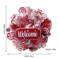 Detail of 42cm Christmas wreath with red white ribbons and wooden Welcome sign - Christmas Welcome Wreath