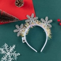 Christmas headband featuring silver snowflakes and colorful glitter ribbons with LED lights - LED Snowflake Headband / Silver/White