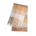 Thick rainbow mohair checkered scarf in beige and brown tones with fringe details - 20#