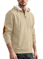 Sweat à capuche beige texturé pour homme avec motif losanges et coudières - Kaki