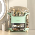 Eleganter grüner Kosmetik-Organizer mit Goldgriffen und klarem Staubschutzdeckel - Hellgrün