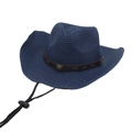 Cappello da cowboy classico in paglia Panama blu scuro con cinturino in pelle e sottogola - Blu Navy (corda Cerata + Corda) / Taglia Unica (Paglia)