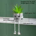 Creative hanging leg artificial succulent in a grey cylindrical cement pot with a cute face - Shy Face Style