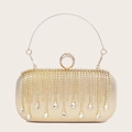 Golden clutch bag featuring tiered diamond tassels and a top handle for evening parties - 19*9.5*4CM / Gold