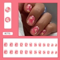 French retro pink gradient press-on nails set with white daisy floral patterns - Blush Floral Style (R775)