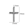 Silver stainless steel cross pendant showing precise dimensions 34mm height and 21mm width - Style 18
