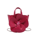 Deep pink evening handbag with a 3D floral design and detachable silver chain strap - Rose Red