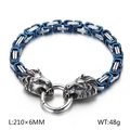 Men's blue and silver Byzantine lion head chain bracelet in stainless steel 210mm - Blue (KB150541-Z)