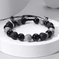 Adjustable 8mm/10mm lava rock and map stone beaded bracelet with woven cord for men - 10mm Beads/Perimeter 18-24cm / 10mm Map Stone