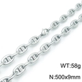 Silver stainless steel pig nose link necklace, 500x9mm oval anchor chain with lobster clasp - 50cm Necklace (KN118465-Z)