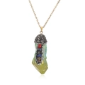 Natural yellow crystal pendant necklace with golden chain and colorful rhinestone accents - Yellow-Green