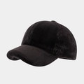 Close-up of soft plush texture on minimalist black winter baseball cap for women - Dark Gray / Adjustable