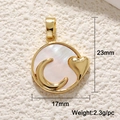 Detailed view of gold shell heart pendant with size dimensions 23mm by 17mm - Moon and Heart Stud Earrings Set