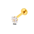 F136 titanium internally threaded stud featuring a 3mm square clear zircon in gold finish - 3mm Square / Gold