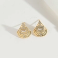Art Deco style golden fan-shaped earrings with rhinestones and rectangular crystal - Fan
