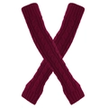 Long burgundy cable knit fingerless gloves with ribbed cuffs in a warm wool blend texture - One Size / Burgundy