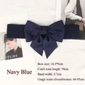 Elastic navy blue corset belt with a decorative large bow and secure snap button closure - Standard Type / Navy Blue
